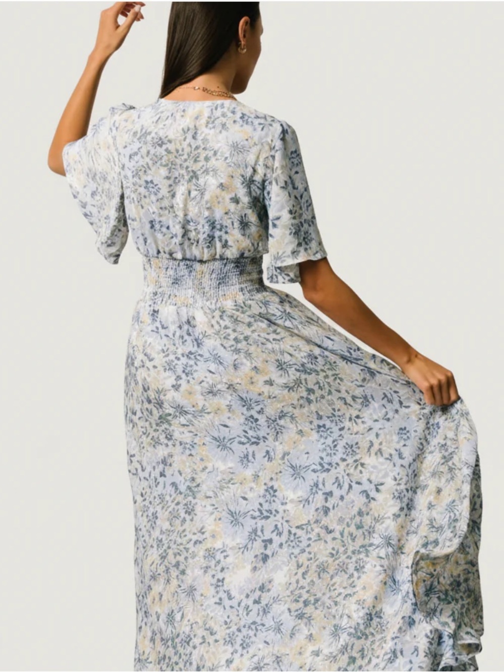 Baltic Born Floral V-Neck Maxi Dress in Light Blue and Cream NWT - Picture 3 of 5
